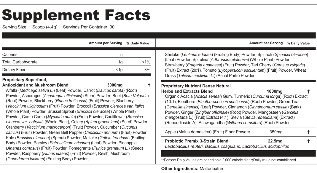 Supplement Facts for VerdantFrost